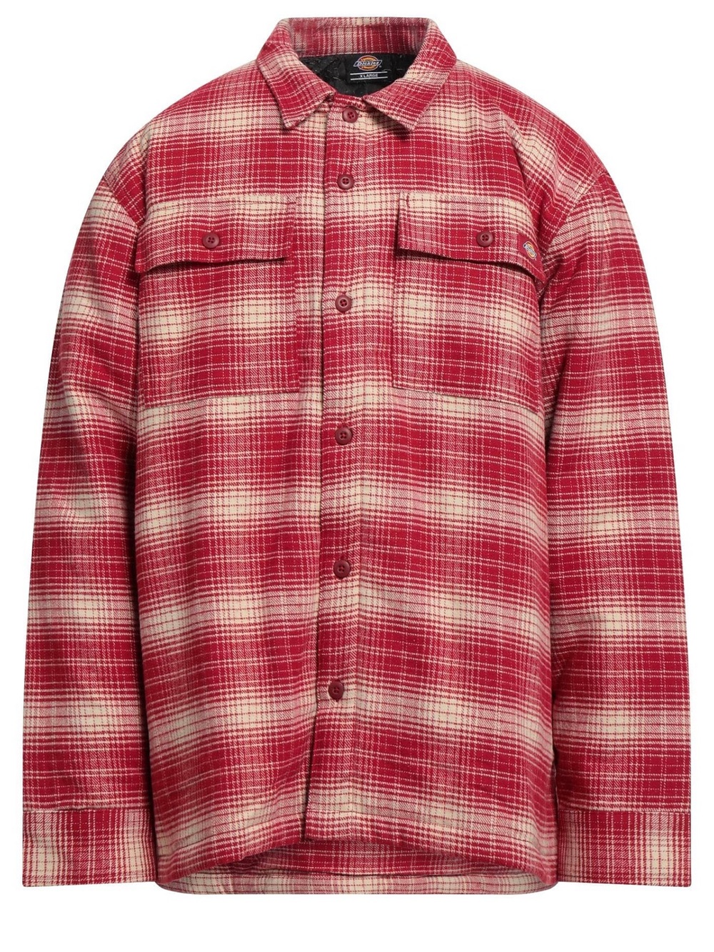 Dickies Red and Cream Plaid Quilted Flannel Shirt Jacket (L)